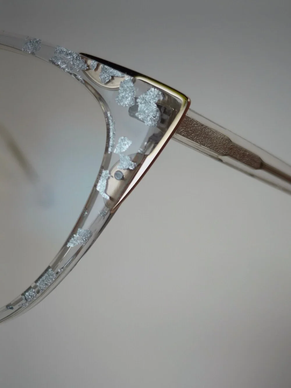 Celebrate. Clear Silver-Accent Cat Eye Womens Glasses. Rose Gold Corners.